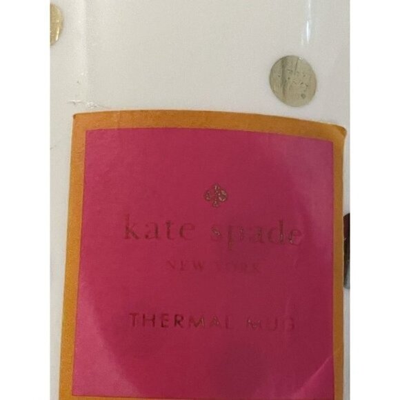 Kate Spade New York Off White Gold Polka Dots Thermal Mug 16 oz Coffee Tumbler - Picture 5 of 8